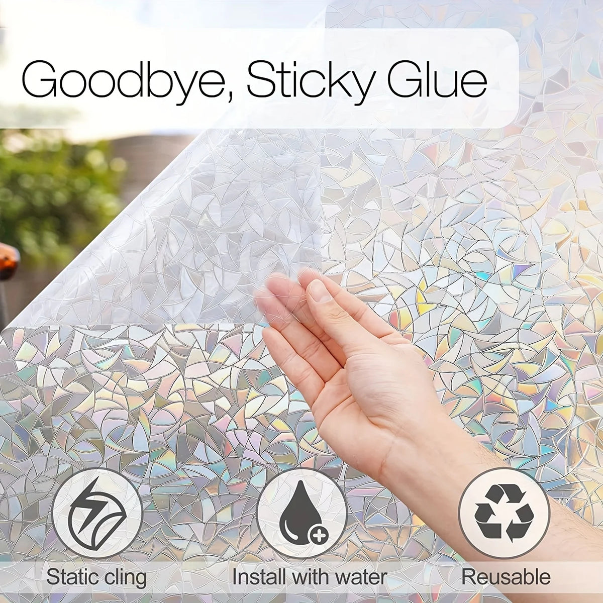 Static-Cling Privacy Window Film — Decorative Rainbow Film, No Glue (Renter-Friendly)