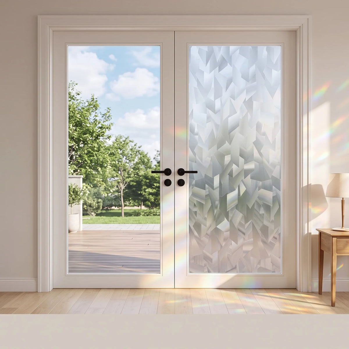 Static-Cling Privacy Window Film — 3D Holographic Prism Geometric, No Glue