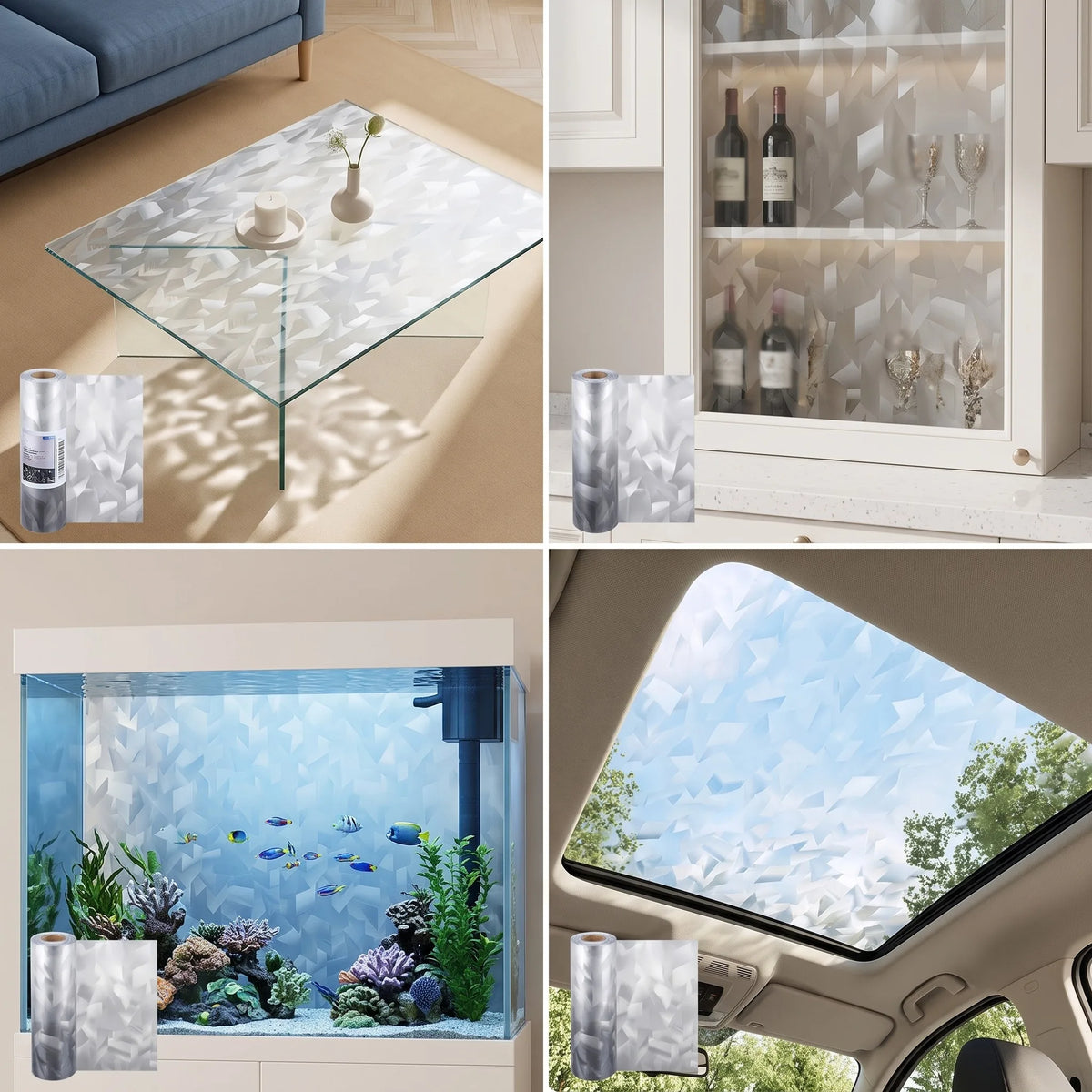 Static-Cling Privacy Window Film — 3D Holographic Prism Geometric, No Glue