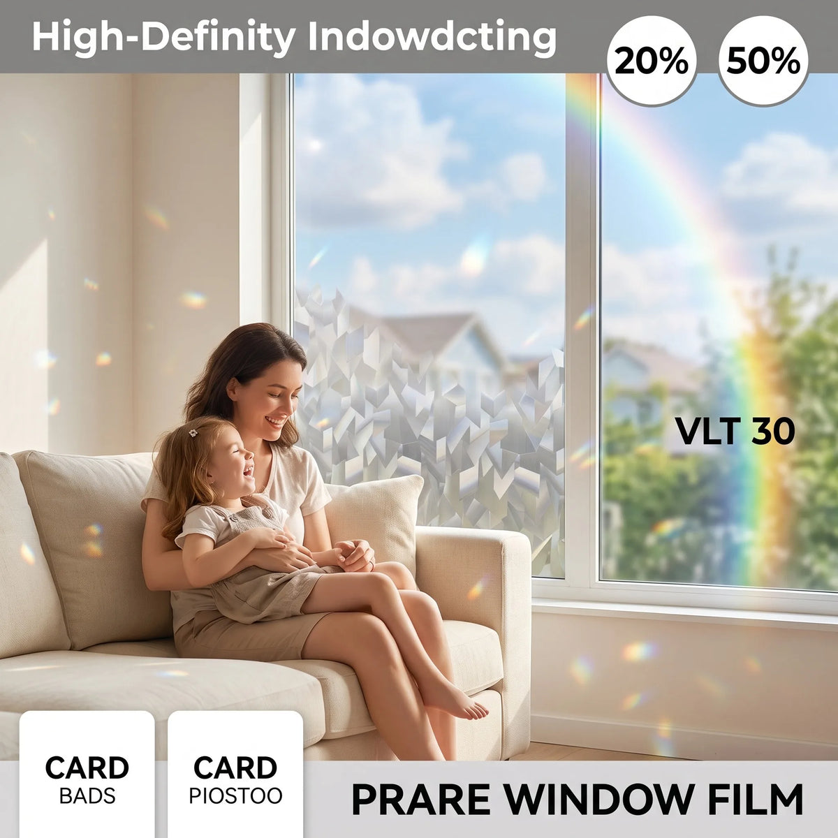 Static-Cling Privacy Window Film — 3D Holographic Prism Geometric, No Glue