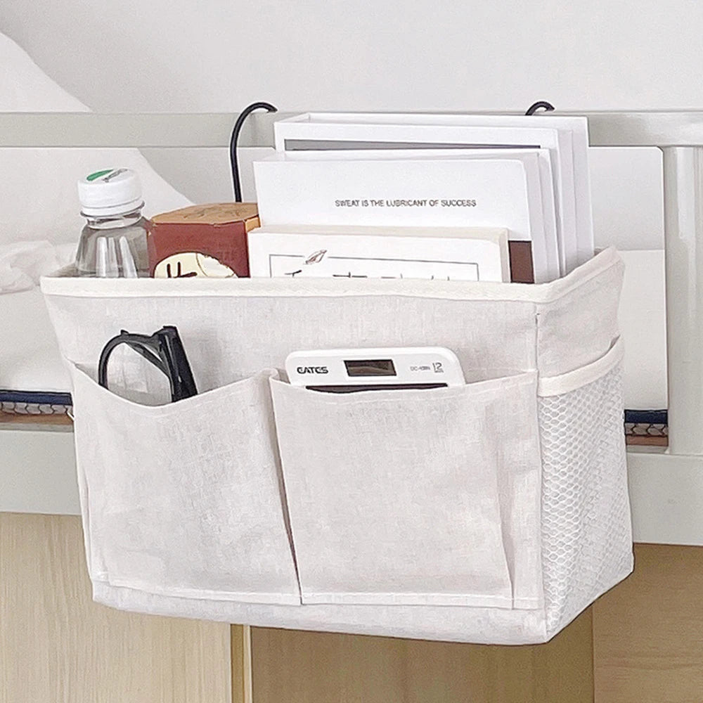 Bedside Hanging Storage Caddy — Fabric Organizer for Phone, Remotes & Essentials