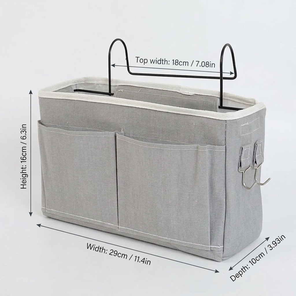 Bedside Hanging Storage Caddy — Fabric Organizer for Phone, Remotes & Essentials