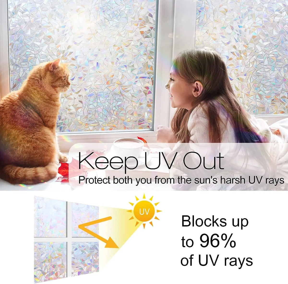 Static-Cling Privacy Window Film — Decorative Rainbow Film, No Glue (Renter-Friendly)