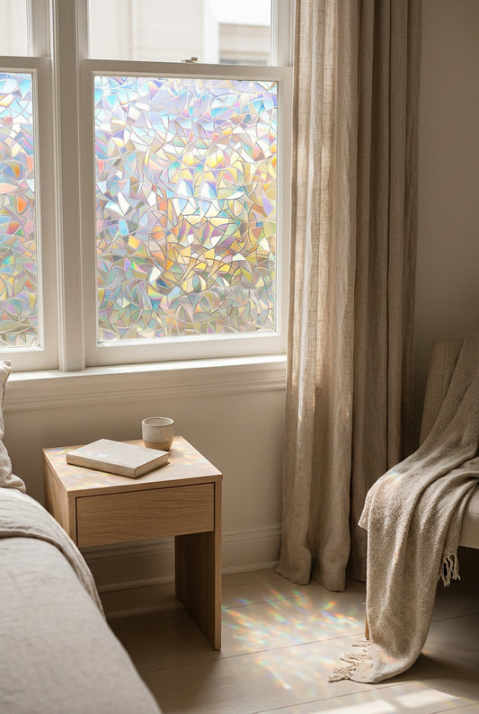 Static-Cling Privacy Window Film — Decorative Rainbow Film, No Glue (Renter-Friendly)