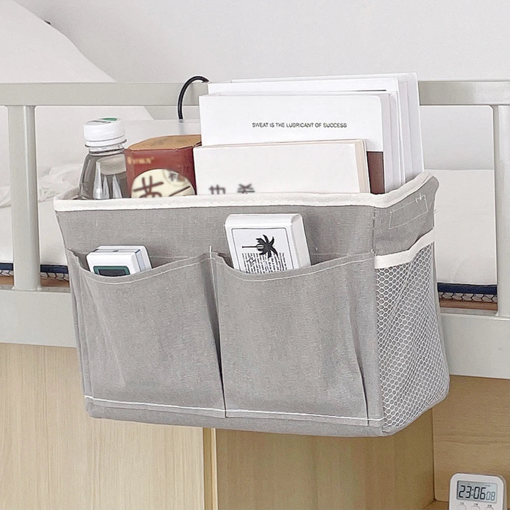 Bedside Hanging Storage Caddy — Fabric Organizer for Phone, Remotes & Essentials